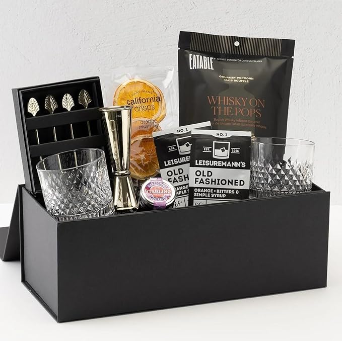 Hawthorne Old Fashioned Cocktail Gift Set | Premium Mixology Kit with Truman Glasses, Gold Jigger, Gourmet Mixers & Garnishes | Perfect Whiskey Gift for Men, & Cocktail Lovers