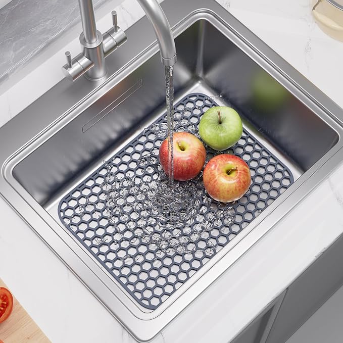 Silicone Sink Protector for Kitchen Sink - 18.3''x12.5'' Kitchen Sink Grid Accessory, Non-slip Heat Resistant Sink Grid Dry Mat for Bottom of Porcelain Stainless Steel, Dishwasher Safe