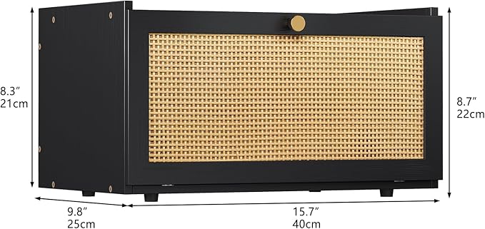 Rattan Bamboo Bread Box for Kitchen Counter Large Capacity Bread Storage Bin Farmhouse Bread Storage Container Rustic Bread Holder (Black)