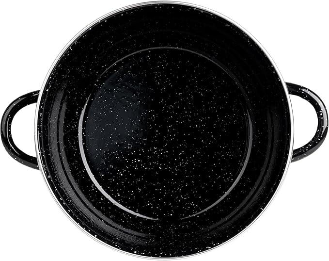 EKCO EOS 12-Quarts Alloy Steel Speckled Stockpot with Glass Lid - Dishwasher and Oven Safe Cooking Pot up to 350°F - Induction Cookware for All Cooktops - Non-Reactive Enameled Soup Pot - Black
