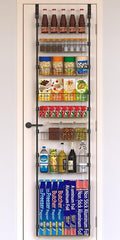 Black Over the Door Pantry Organizer 8 Tier, Adjustable Basket Pantry Door Organizer and Storage, Heavy Duty Metal Kitchen Hanging Spice Rack (D5xW19xH50 Inches)