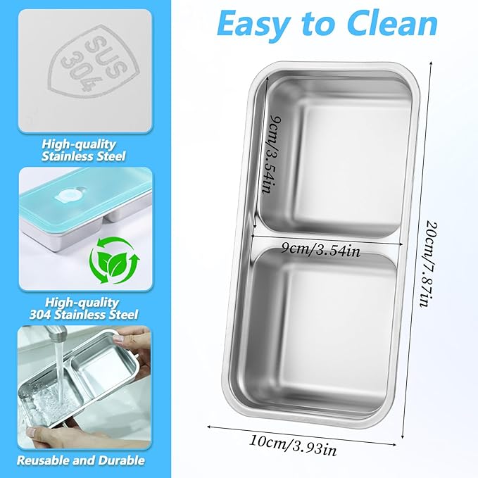 4PCS Metal Snack Containers with Lids, Reusable Stainless Steel Double Compartment Snack Box, Grab and Go Food Containers Compartment box with Lids For Travel and Outdoor Camping