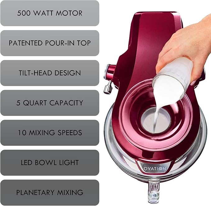 Kenmore 849083 Elite Ovation 49083 Exclusive Pour-In Top, 5 quart Tilt-Head Kitchen Stand Mixer, One Size, Red Burgundy