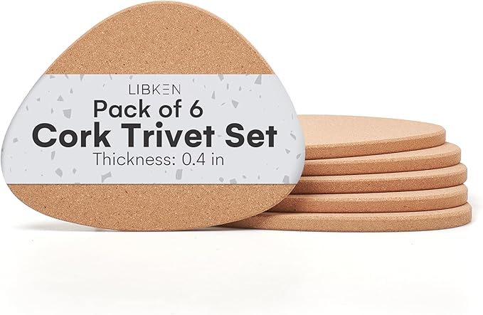 Cork Trivets for Hot Dishes – Set of 6 Heat Resistant Pads – Minimal Scandinavian Design – Scratch & Stain Protection – Kitchen Hot Pads, Plant Coasters