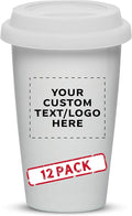 Personalized 11 oz. Double Wall Ceramic Tumblers with Lid - 12 Pack - Custom Text, Logo - White