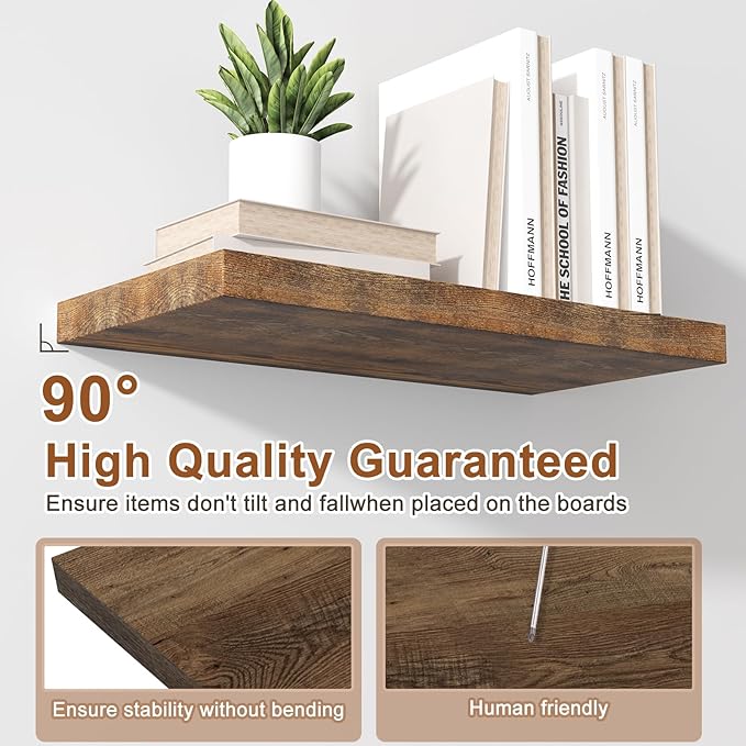 12 Inch Deep Floating Shelves for Wall 3 Pack Floating Shelfs Large Storage Space Wall Decor Display Shelf for Bathroom Living Room Bedroom Kitchen 36" W x 12" D x 1.2" H Rustic Brown