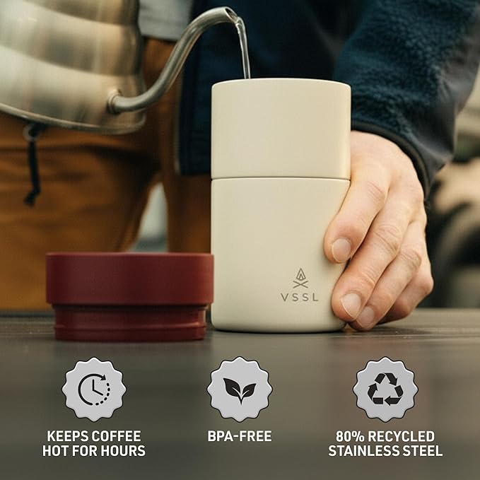 VSSL - Nest Pour Over Coffee Set | Coffee Maker for Camping | All-In-One Travel Pour Over | Transportable Dripper, 10oz Stainless Steel Travel Mug | Compact Storage & Adventure Ready | Cream