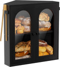 WOWLIVE Corner Bread Box for Kitchen Countertop, 2 Tier Bamboo Bread Storage Container for Homemade Bread with Clear Acrylic Door Panel, Bread Bin Farmhouse Breadbox Organizer (Black, Extra Large)