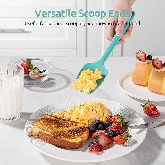 U-Taste Silicone Spoon Spatula Set: 480ºF Heat Resistant Food Grade Flexible Rubber Spoonula, Nonstick Cooking Mixing Scooping Kitchen Baking Scraper Utensils Set of 3 for Pan, Pot, Bowl (Aqua Sky)