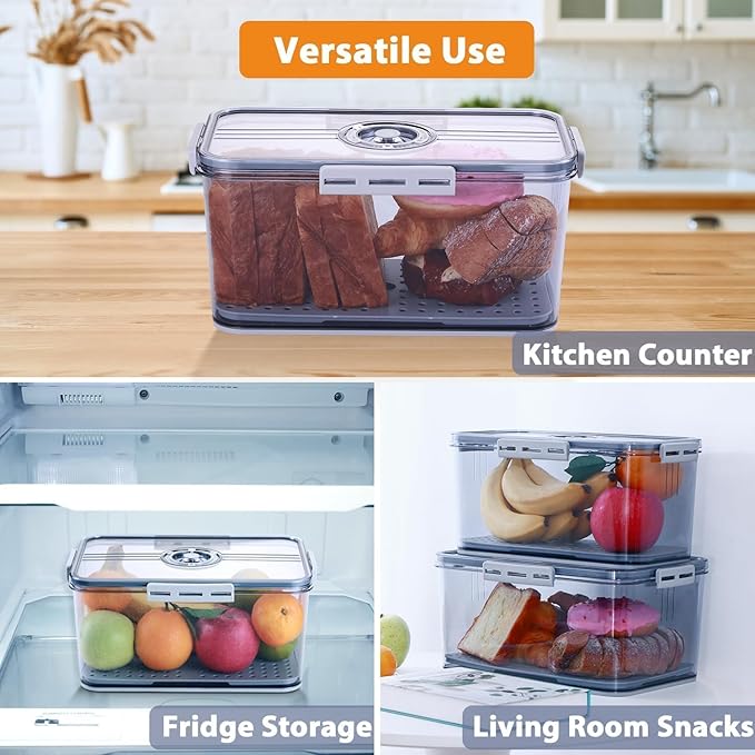 Circloophs 2 Pack Bread Box for Kitchen Countertop, Regular and Big Bread Container Storage Airtight Loaf, Large Breadbox for Bread Storage, Refrigerator Lock Box for Fruit Storage with 50 Pcs Bags