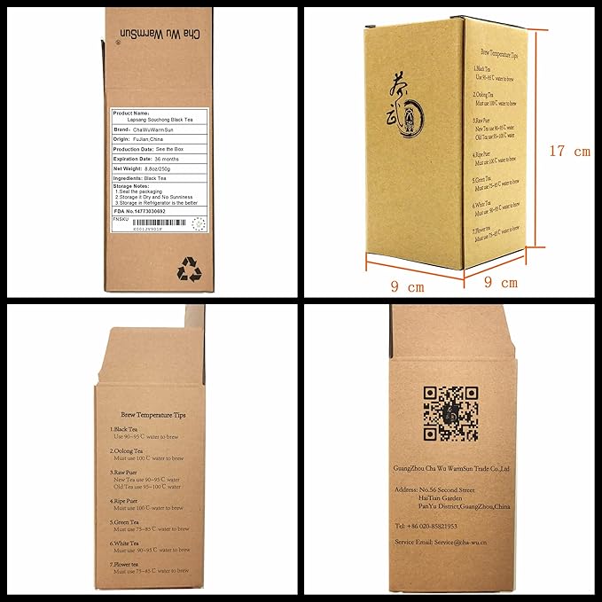 ChaWuWarmSun [S] Lapsang Souchong Black Tea Loose Leaf,8.8oz/250g,No Smokey Taste,WuYi HongCha,Chinese KongFu Red Tea