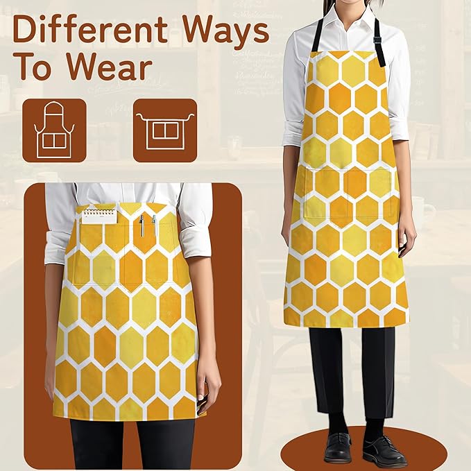 Cooking Apron for Women and Men,Adjustable Chef Bib Apron with 2 Pockets, Water and Oil Resistant for Kitchen Use
