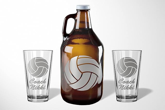Alterd Industries Volleyball Coach Gift - Personalized Engraved Pint Glass, Beer Glass, End of Season, Coach Accessories, Coaching Gifts, Supplies (Volleyball, Single Pint Gift Box)