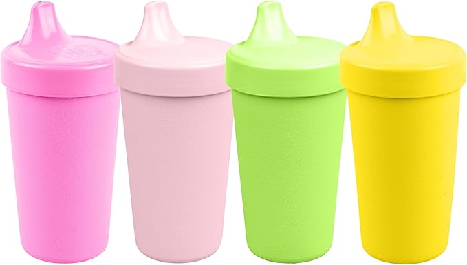 Re-Play Spill-Proof Sippy Cups - Reusable 10 Oz Set of 4, Dishwasher & Microwave Safe, Made in USA, Tulip