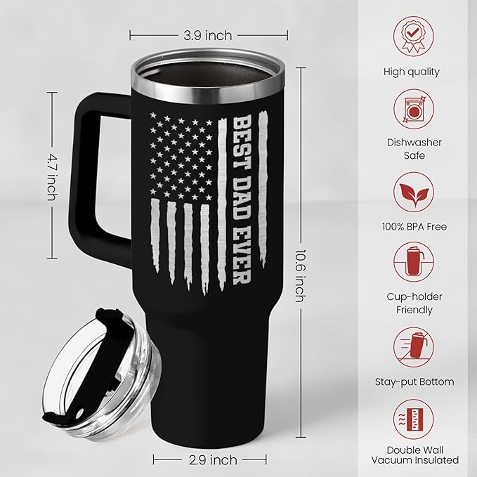 SANDJEST Best Dad Ever Tumbler 40oz Stainless Steel Insulated with Lid & Straw, Dads Gifts for Christmas Birthday Valentine Fathers Day, Father Coffee Cup Gift for Dad Daddy Father from Daughter Son