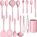 Homikit 15-Piece Kitchen Utensil Set, Silicone Cooking Utensils Spatula Set with Holder for Nonstick Cookware, Heat Resistant Kitchen Tools Gadgets for Cooking and Baking-Pink