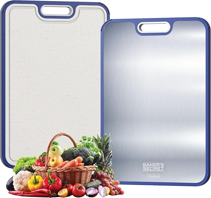 Titanium Cutting Boards for Kitchen, Cutting Board Double Sided Food Grade, Pure Titanium and Wheat Straw PP, Dishwasher Safe Easy to Clean Large Size 16”×11” Navy Blue by Baker's Secret