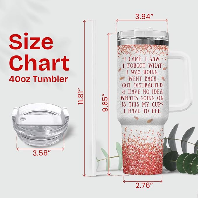 34HD Funny Chicken Tumbler with Handle and Straw, 40oz I Cam I Saw Coffee Mug Stainless Steel, Leakproof Rooster Cup, Chicken Gifts for Chicken Lovers Farmers