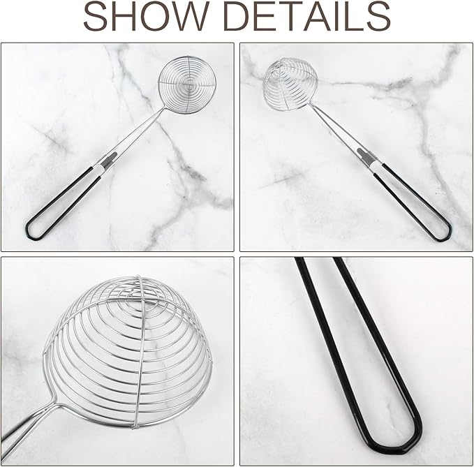 9 Pieces Stainless Steel Spider Strainer Spoon Small Wire Skimmer Colander with Handle for Hot Pot, Tortellini and Meatball