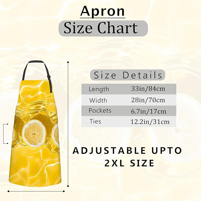 Lemon Apron,Oxford Fabric Adjustable Kitchen Apron with 2 Pockets,Waterproof Cooking Aprons for Men Women Mom Wife Dad,Ideal Gifts for Coffee House,Shop,Baking,BBQ,Housewarming,28x33in
