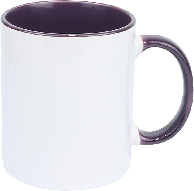11oz White Ceramic Sublimation Coffee Mug With Solid Colors Inside and Handle, Mixed 6 Colors Option #2 of Blue, Dark Red, Hunter Green, Orange, Purple and Turquoise, Case of 12