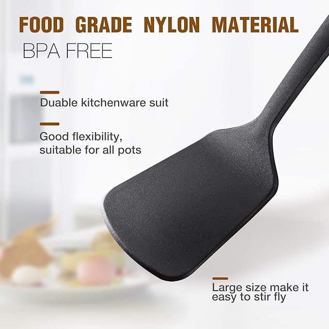 TJ POP Kitchen Utensils Set, 7PCS Cooking Utensils Set 410F° Heat Resistant & Non-stick Food Nylon Kitchen Gadgets Accessories For Cookware, BPA Free Kitchen Tools Gift (Black)