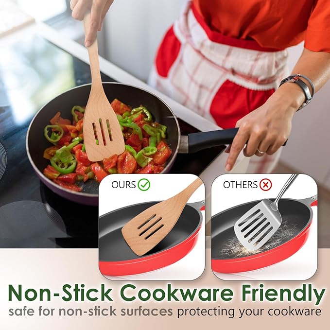 Wooden Spoons for Cooking, 8-Piece Natural Beech Wood Cooking Utensils Set – Wooden Kitchen Utensils Set, Nonstick Safe Non-Toxic Wooden Cooking Tools by HOWHONG