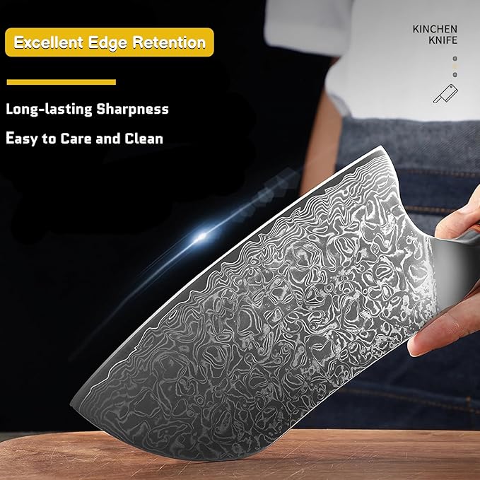 Cleaver Knife 7 Inch, 67 Layers VG10 Damascus Steel Kitchen Knife, Ultra Sharp Meat Cleaver, Professional Chef Knife with Unique Wood Handle, Full Tang, Gift Box