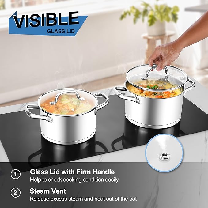 Homikit 5 Quart Stock Pot, Stainless Steel Soup Cooking Pot with Lid for Pasta Sauce Simmering Steaming Stewing, Tri-ply Heavy Bottom Induction Pot, Dishwasher Safe