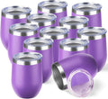 StarSpeed 12oz/12 Pack Wine Tumbler with lid, Stainless Steel Travel Mugs Stemless Double Wall Insulated Coffee Cup, Insulated Wine Glasses Travel Tumbler for Cold & Hot Drinks(Purple, 12)