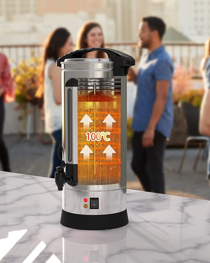 60 Cup Coffee Urn, 10L/2.64Gal Large Capacity Stainless Steel Hot Beverage Dispenser, Fast Brew Rapid Extraction, Auto Temperature Control Faucet, Commercial Coffee Maker for Party Buffet Catering
