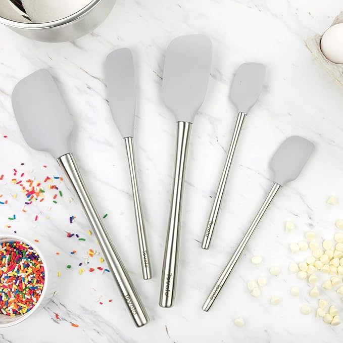 Tovolo Flex-Core Stainless Steel Handled Spatula Set of 5 for Meal Prep, Cooking, Baking, and More