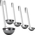 Sturdy, Ergonomic Combo Sizes Ladles 5 Pk. 1 2 4 6 8 Oz Stainless Steel Ladle with Long Handles. Best Kitchen Supplies for Stirring, Portioning and Serving Soup, Chili and Stew in Restaurants and Home