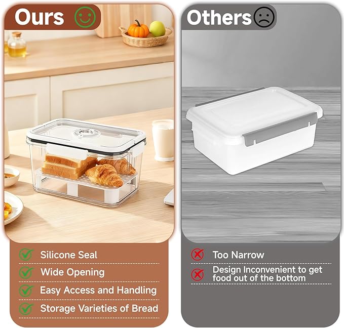 Bread Box for Kitchen Countertop | Airtight Bread Storage Container with New Upgrade Time Recording Lid – Bread Keeper for Homemade Bread, Donuts, Bagels, Toast, and Cookies