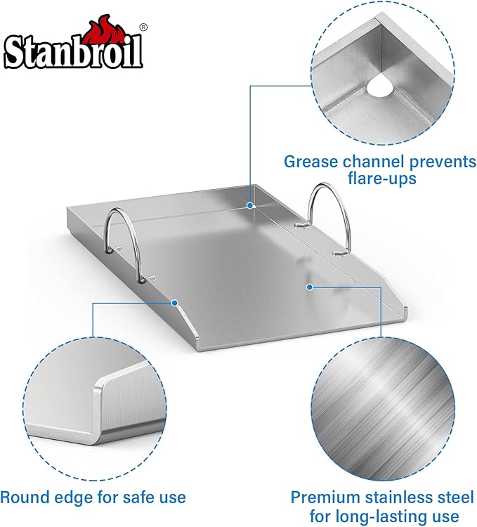Stanbroil Stainless Steel Griddle Pan with Holder Replacement for Weber 8854 Weber Genesis II 400 Series Grills