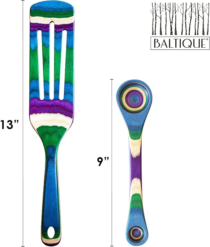 Totally Bamboo Baltique Mumbai Collection 2 Piece Cooking Utensil Set, Spurtle & Measuring Spoon