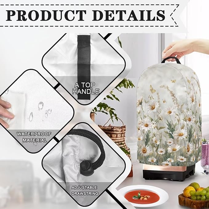 Daisy Butterfly Mixer Hood Cover Dust Covers for Kitchen Appliances Small Appliance Dust Covers Sets for Kitchen Coffee Maker Cover Blender Dust Protection Top Handle