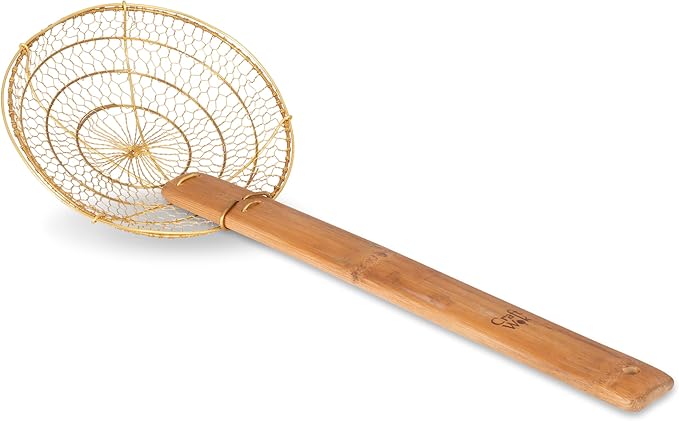 Craft Wok Medium 8-Inch Brass Mesh Strainer/Spider Skimmer Zhao Li, Robust & Elegant Kitchen Tool for Frying & Straining, Authentic Oriental Cookware - / 732W7-8in