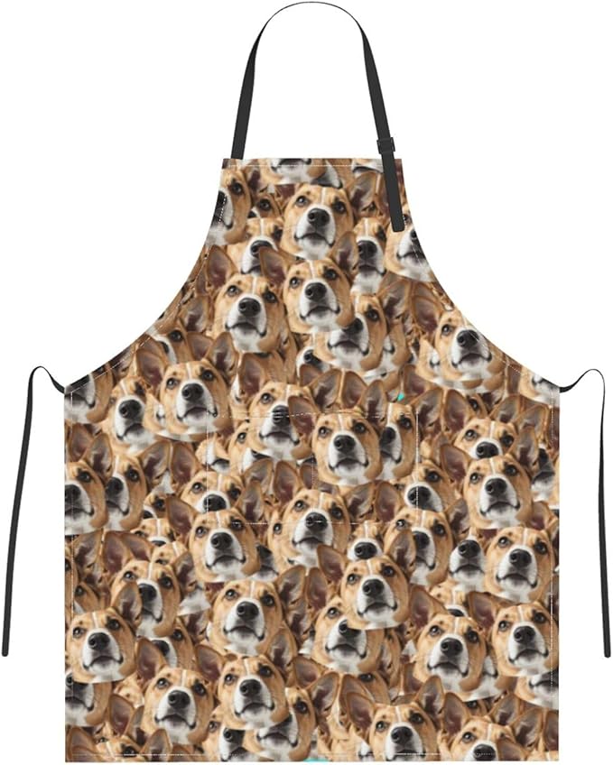 Custom Dog Face Apron for Men Women, Personalized Photo Bib Apron with Pockets, Customized Chef Aprons