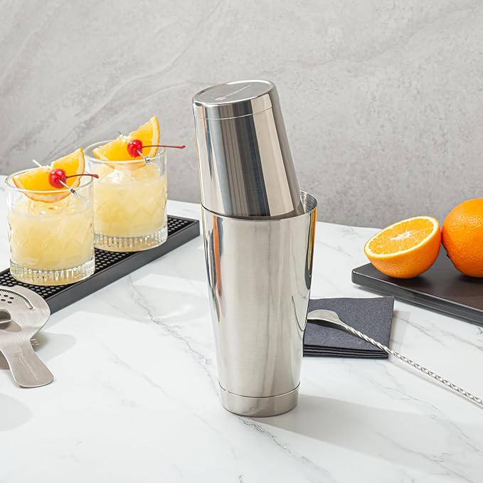 Restaurantware Bar Lux 24 Ounce Boston Shaker 1 Metal Cocktail Shaker - Weighted Bottom No Leak Stainless Steel Martini Drink Mixer Essential Bar Tool For Home Use Or Bartenders