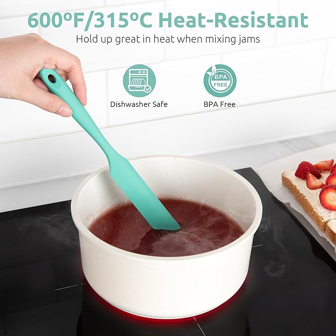 U-Taste Skinny Silicone Jar Spatula: 600ºF Heat-Resistant Food-Grade 10in Long Narrow Sourdough Stirring Stick, Seamless Flexible Peanut Butter Spreader for Scraping Icing Bread Cream, Jam (Aqua Sky)