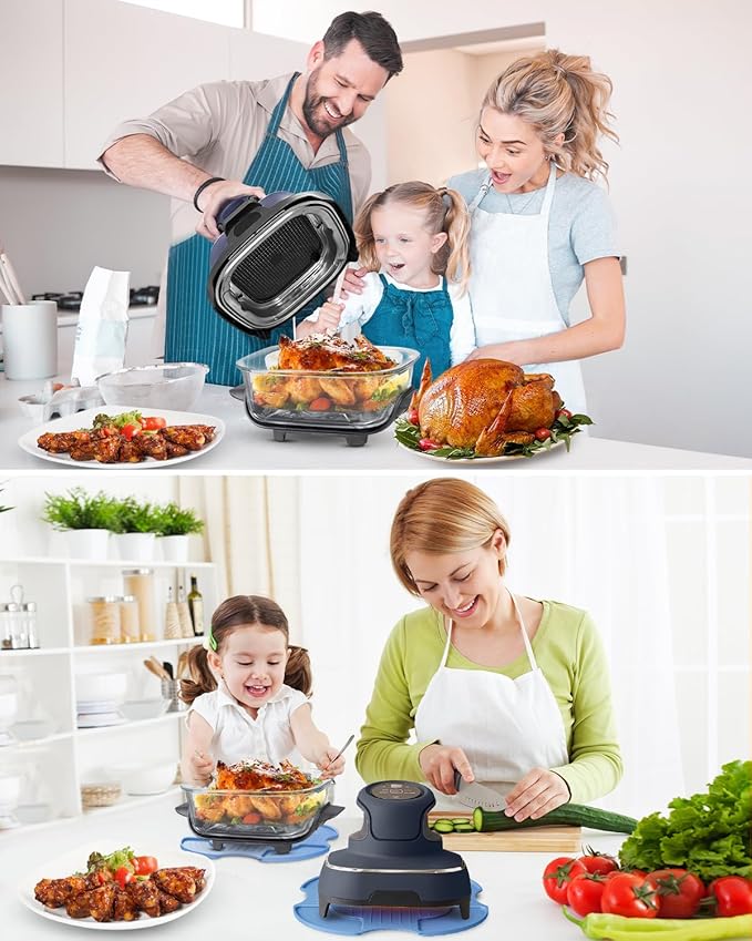 2-PCS Air Fryer Heat Resistant Mat & Splatter Shield for Ninja Crispi Air Fryers,Silicone Heat Mat & Splatter Guard for Ninja Crispi Accessories Splashes and Portable Kitchen -&Black (Sky Blue)