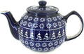 Blue Rose Polish Pottery - Blue Winter Nights Medium Teapot - 4 Cup Capacity - Polish Pottery Holiday Teapot, Festive Design for Coffee & Tea Service