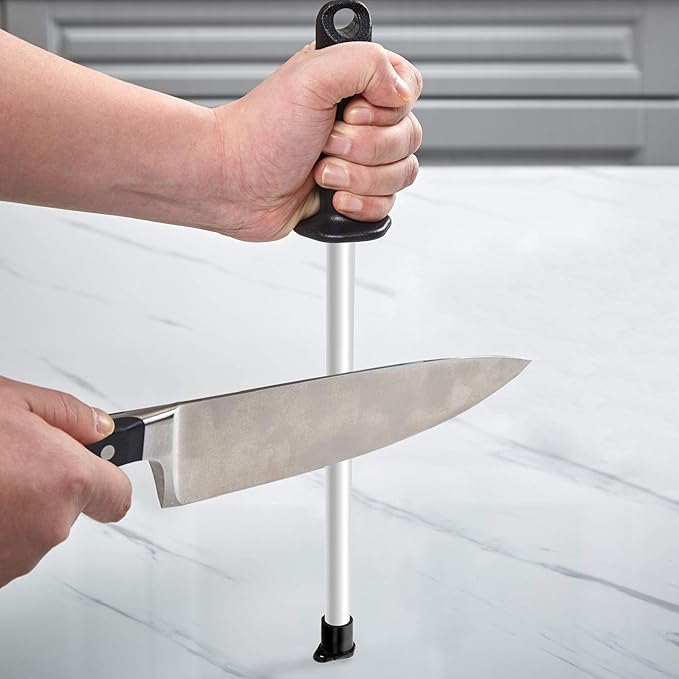 SHARPAL 118N Professional Ceramic Sharpening Fine Honing Rod Steel Kitchen Knife Sharpener Stick, With Anti-Breaking Cap