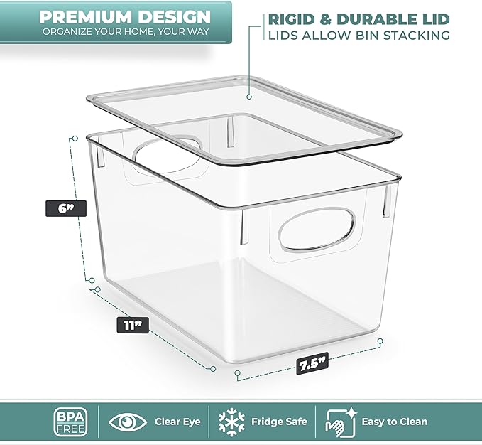 Sorbus 8-Pack Large Clear Plastic Storage Bins with Lids – Kitchen, Pantry, Fridge, Cabinet & Refrigerator Organizers