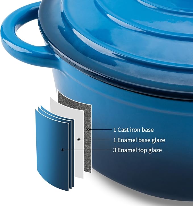 Enameled Cast Iron Dutch Oven Pot with Lid Heavy-Duty Cookware for Bread Baking,Braising,Stews,Roasting,Oven Safe up to 500°F,7QT,blue