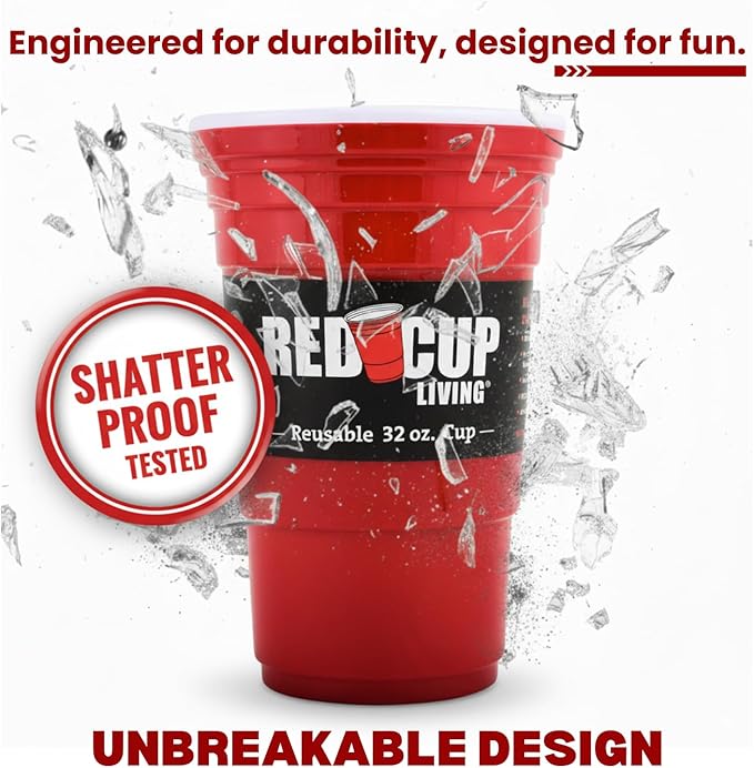 Red Cup Living 32Oz Tumbler Cup Pack of 2, Insulated Reusable Plastic Drinking Glass for Hot & Cold Drinks, Beer Stein, Travel Mug, Party Cup, Holiday Gift, Christmas Decor Thanksgiving Gift Hamper