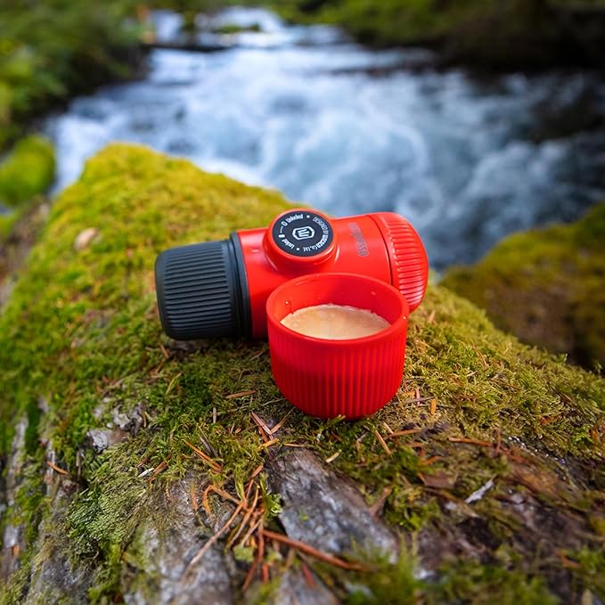 WACACO Nanopresso Portable Espresso Maker Bundled with Protective Case, Mini Travel Coffee Machine, Perfect for Camping, Travel Thanksgiving Christmas Coffee Present (Elements Lava Red)