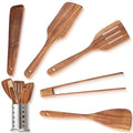 OOZi 6-Piece Acacia Wood Cooking Spatula Set – Flip, Stir & Serve Effortlessly with Turner, Tongs, Scraper & Stainless Holder