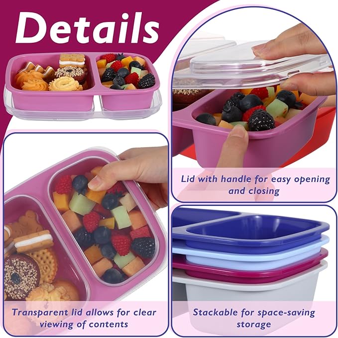 Honeydak 5 Pack Lunchable Snack Containers 2 Compartment Divided Bento Snack Boxes Reusable Meal Prep Containers with Lids Lunch Food Storage Box for School Work Travel(Elderberry Color)